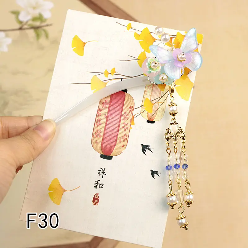 Children's Flower Glass Hairpins with Tassels - Image 7