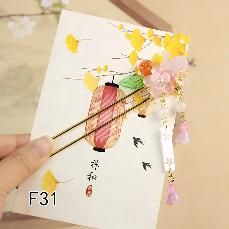 Children's Flower Glass Hairpins with Tassels - Image 8