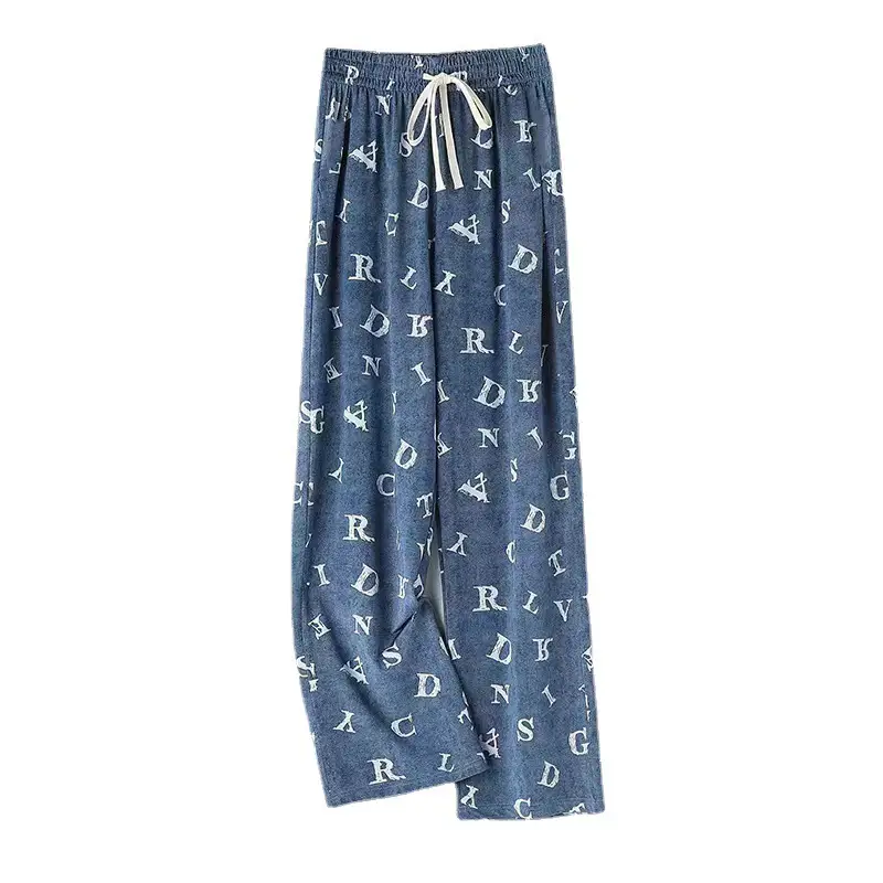 2025 Summer Women Ice Silk Denim Pants Narrow Wide Leg