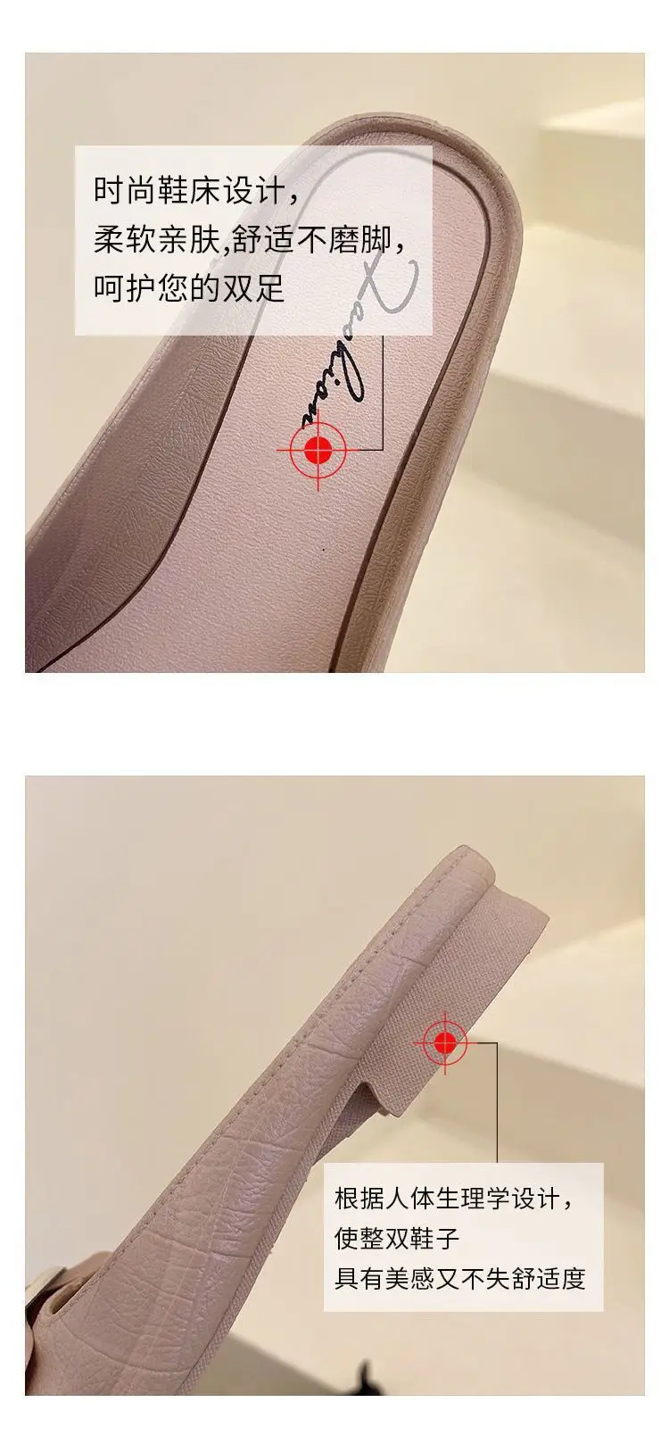 Internet red explosions square buckle half slippers Korean version of the daily thick heel wear ladies casual flat sandals factory direct sales — feature 3
