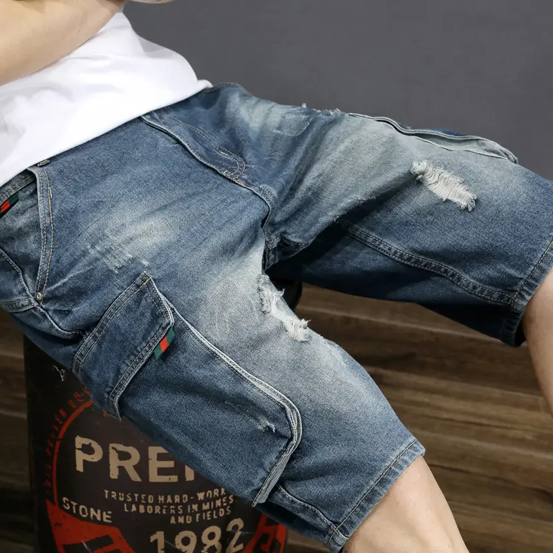 Denim Mid-Length Cargo Shorts for Men Retro Korean Style - Image 4