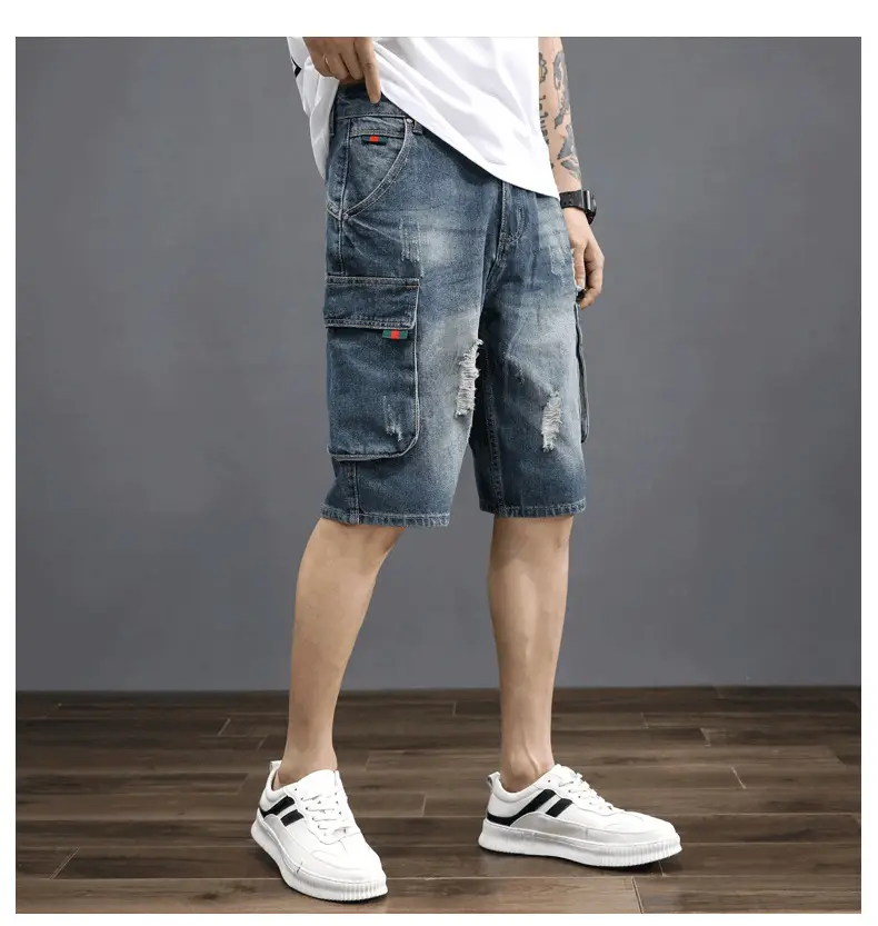 Denim Mid-Length Cargo Shorts for Men Retro Korean Style — feature 11