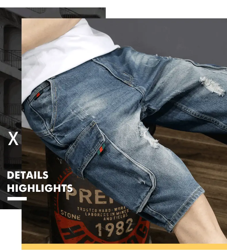Denim Mid-Length Cargo Shorts for Men Retro Korean Style — feature 4