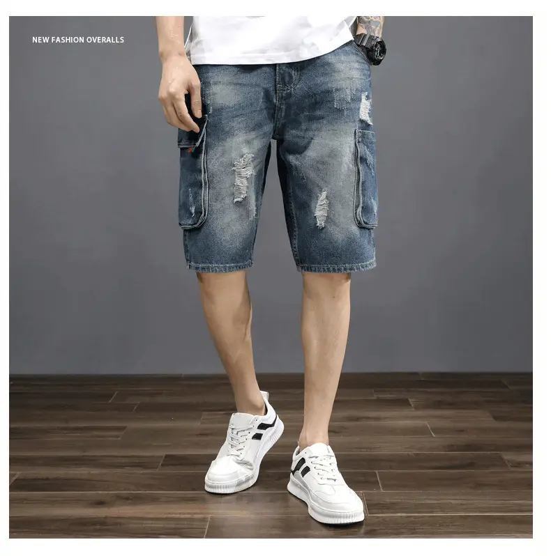 Denim Mid-Length Cargo Shorts for Men Retro Korean Style — feature 6