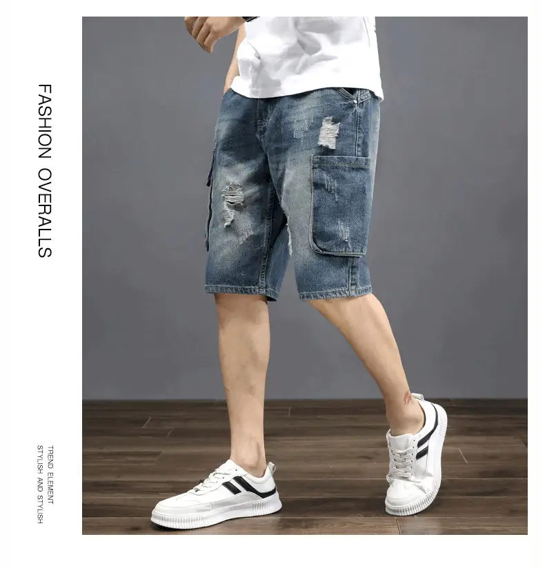 Denim Mid-Length Cargo Shorts for Men Retro Korean Style — feature 7