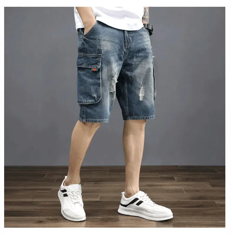 Denim Mid-Length Cargo Shorts for Men Retro Korean Style — feature 8
