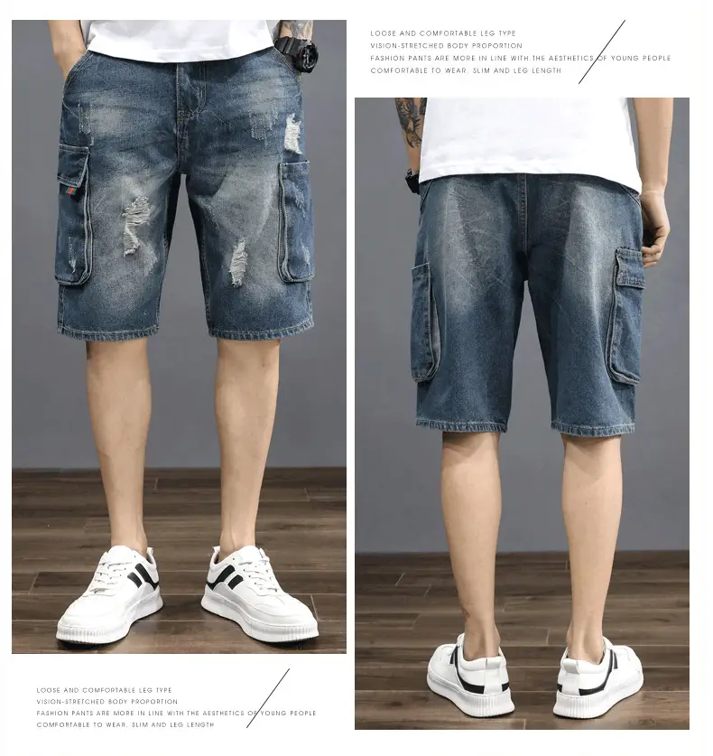 Denim Mid-Length Cargo Shorts for Men Retro Korean Style — feature 9