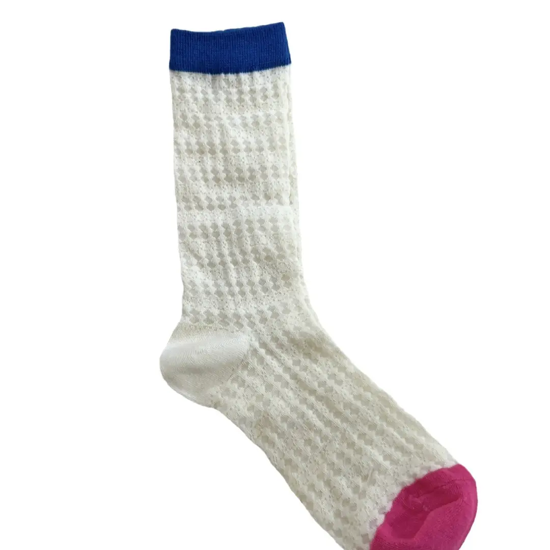 Summer Mesh Cut Out Ultra-Thin Socks for Women Colorful-Blocked Glass Silk European Fashion Popular Ins Men's Mid-Calf Socks