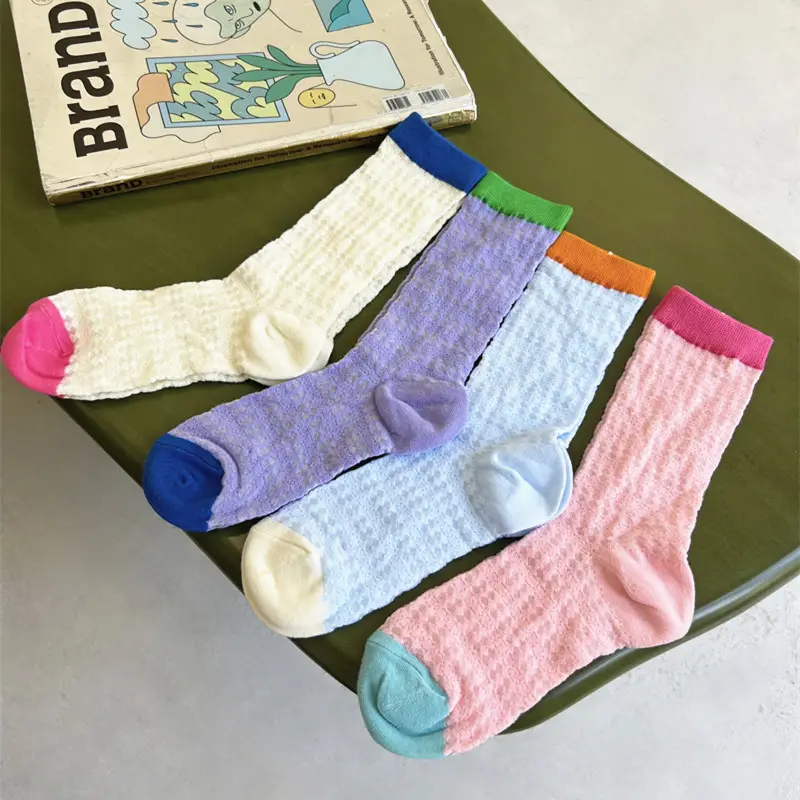 Summer Mesh Cut Out Ultra-Thin Socks for Women Colorful-Blocked Glass Silk European Fashion Popular Ins Men's Mid-Calf Socks — feature 1
