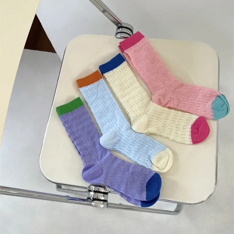 Summer Mesh Cut Out Ultra-Thin Socks for Women Colorful-Blocked Glass Silk European Fashion Popular Ins Men's Mid-Calf Socks — feature 12