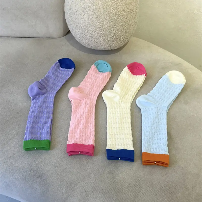 Summer Mesh Cut Out Ultra-Thin Socks for Women Colorful-Blocked Glass Silk European Fashion Popular Ins Men's Mid-Calf Socks — feature 13