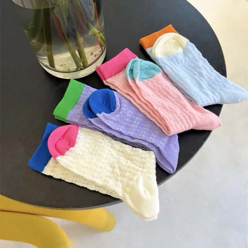 Summer Mesh Cut Out Ultra-Thin Socks for Women Colorful-Blocked Glass Silk European Fashion Popular Ins Men's Mid-Calf Socks — feature 2
