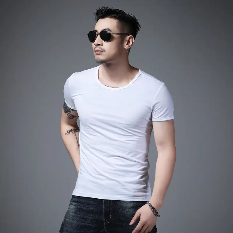Men Olive Green Lycra T-Shirt Round Neck Summer Casual