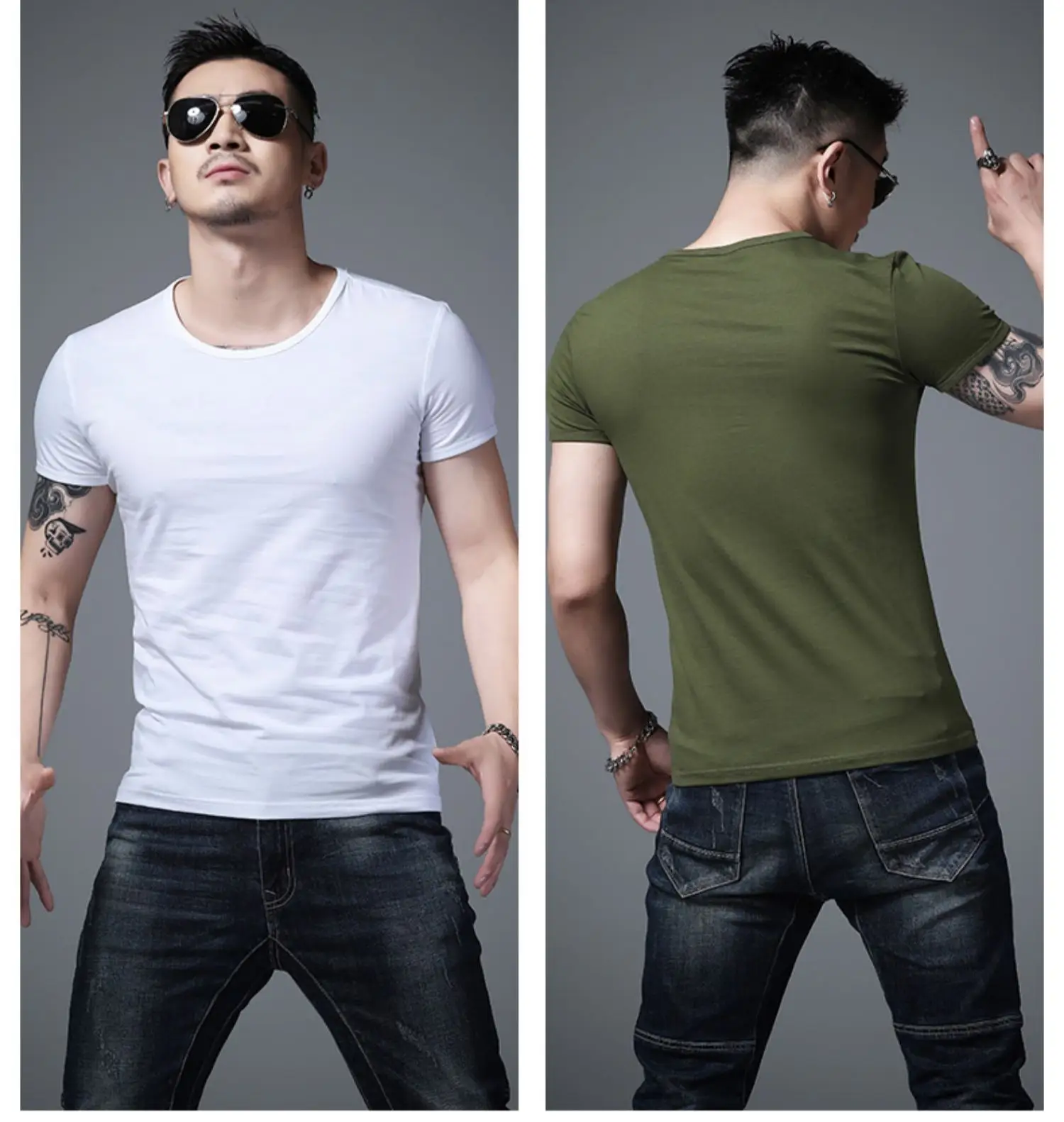 Men Olive Green Lycra T-Shirt Round Neck Summer Casual — feature 12