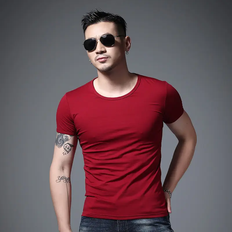 Men Olive Green Lycra T-Shirt Round Neck Summer Casual