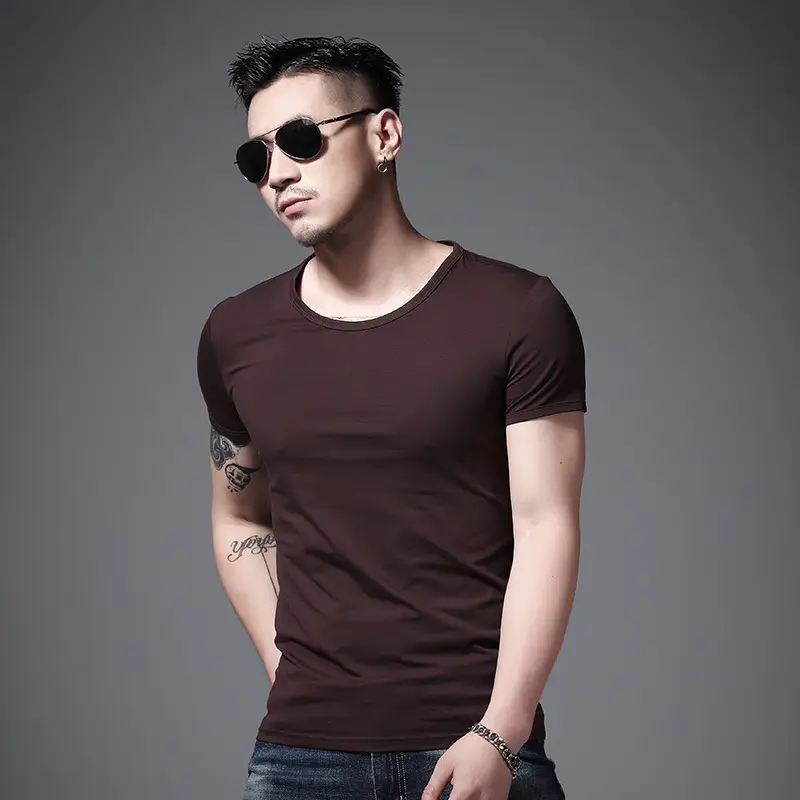 Men Olive Green Lycra T-Shirt Round Neck Summer Casual