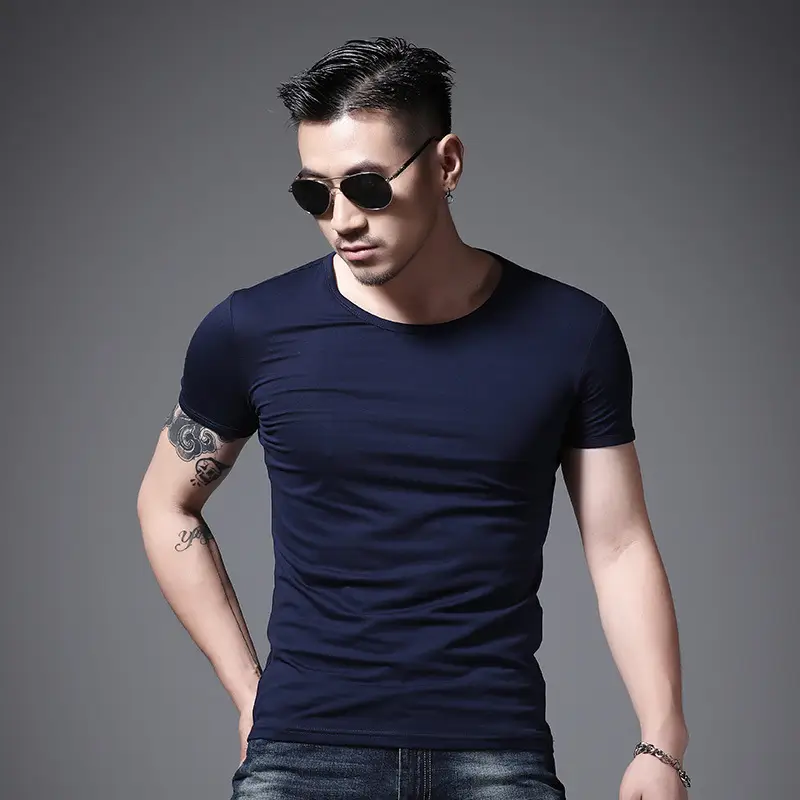 Men Olive Green Lycra T-Shirt Round Neck Summer Casual