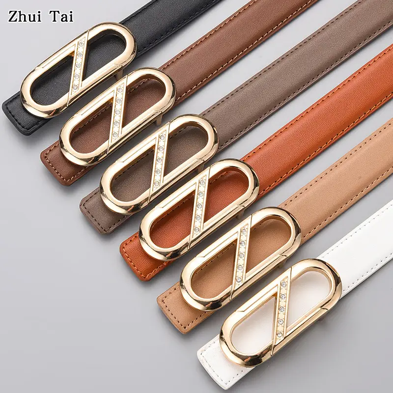 Ladies Leather Belt with Gold Plate Buckle, Brown, 10" - Image 7