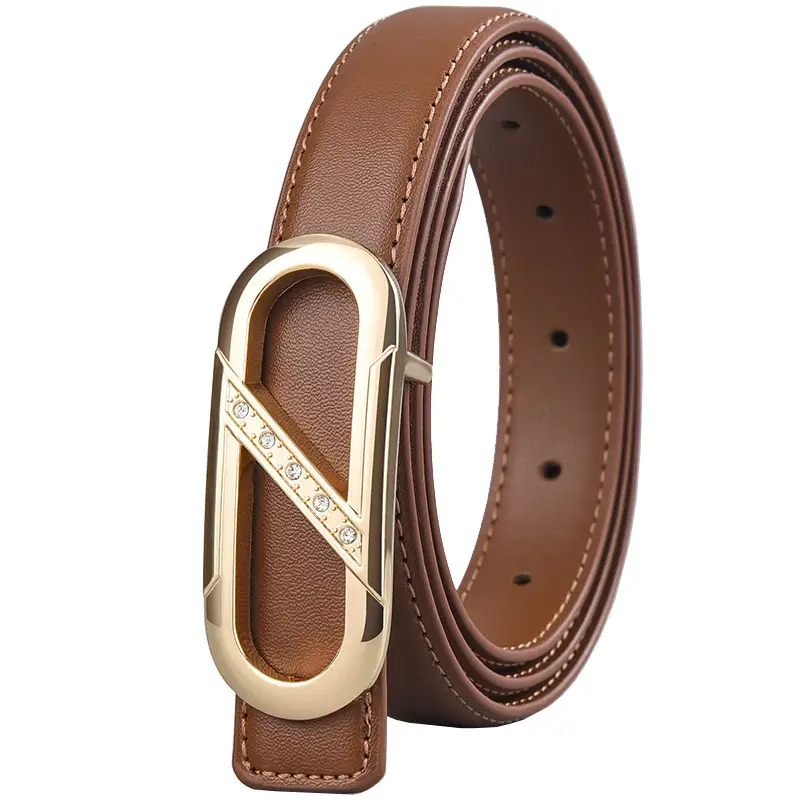 Ladies Leather Belt with Gold Plate Buckle, Brown, 10" - Image 11