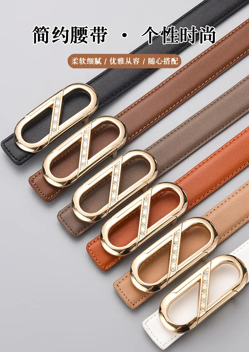 Ladies Leather Belt with Gold Plate Buckle, Brown, 10" β feature 1