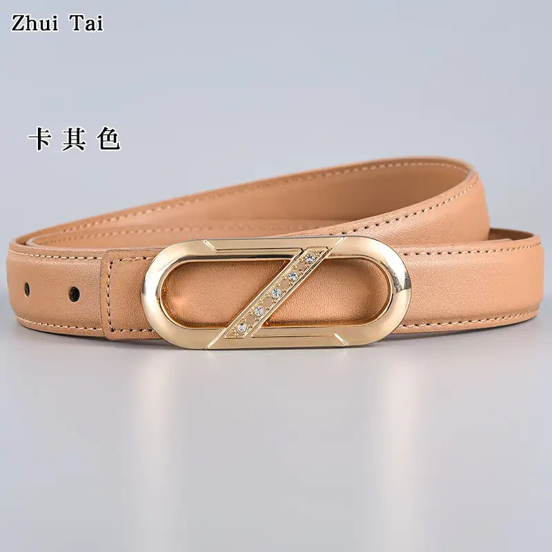 Ladies Leather Belt with Gold Plate Buckle, Brown, 10" β feature 13