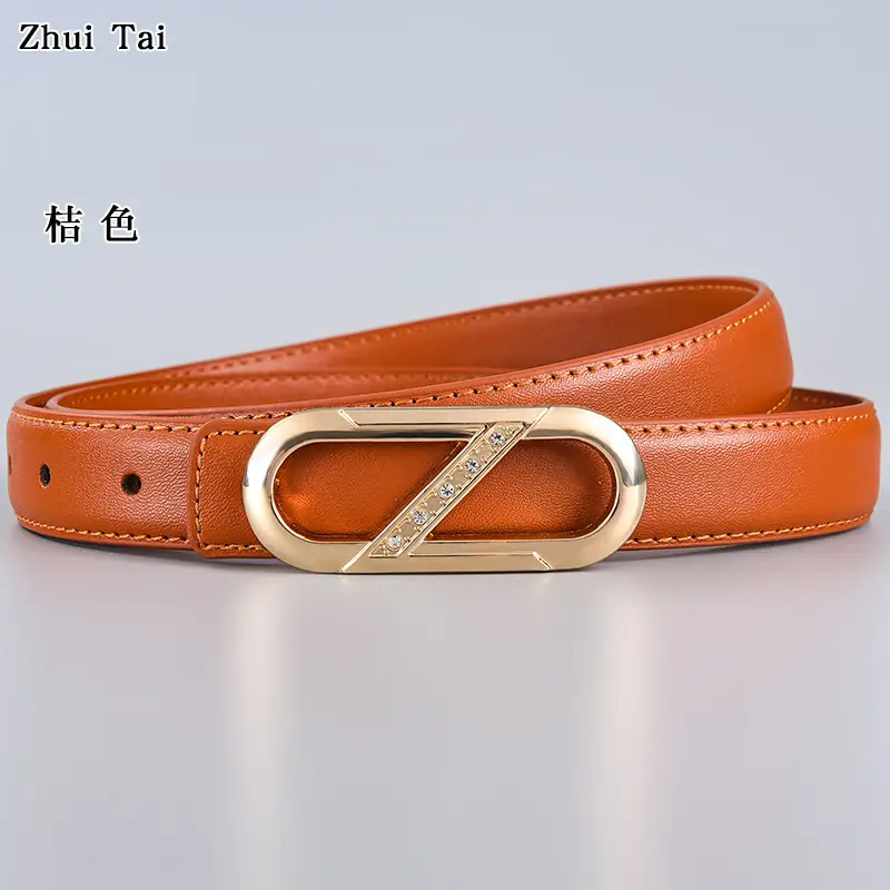 Ladies Leather Belt with Gold Plate Buckle, Brown, 10" - Image 3