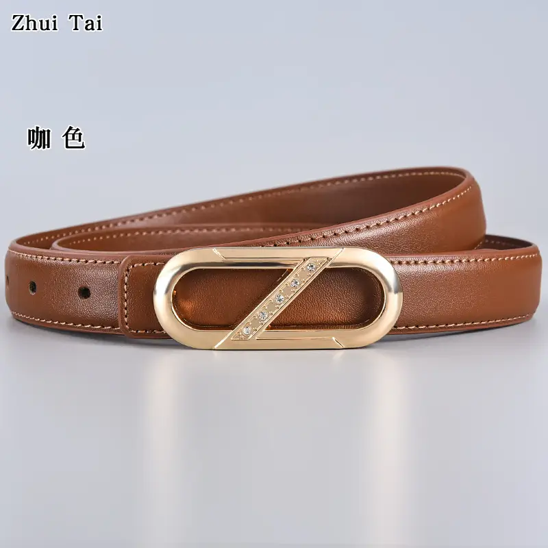 Ladies Leather Belt with Gold Plate Buckle, Brown, 10" - Image 4