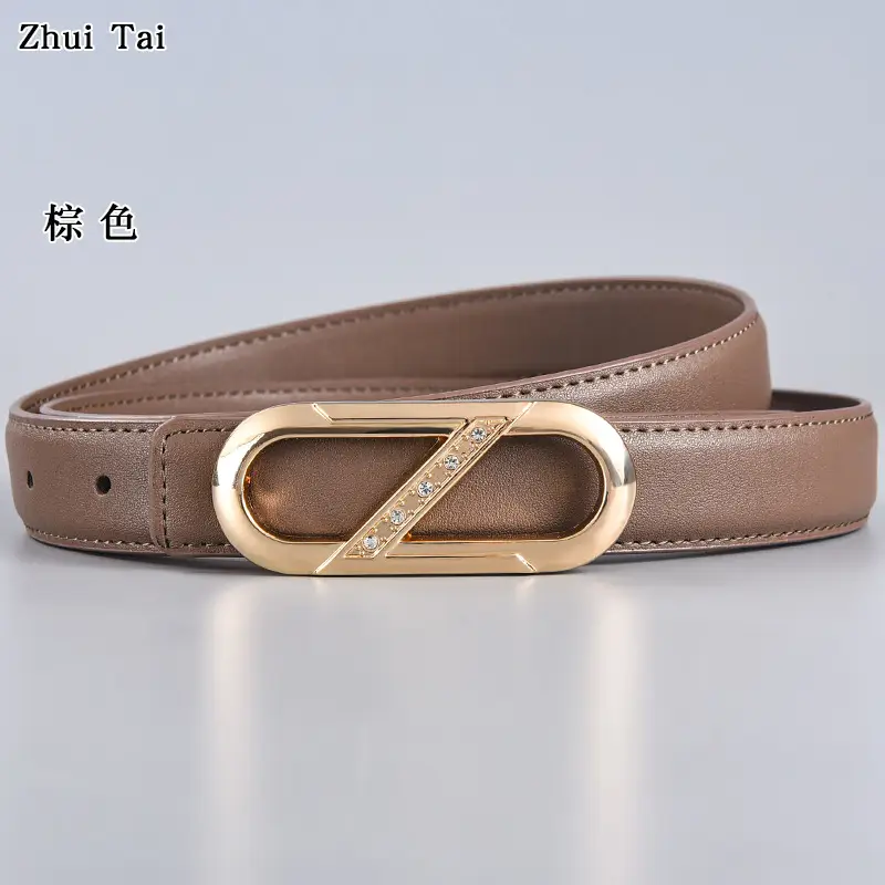 Ladies Leather Belt with Gold Plate Buckle, Brown, 10" - Image 6