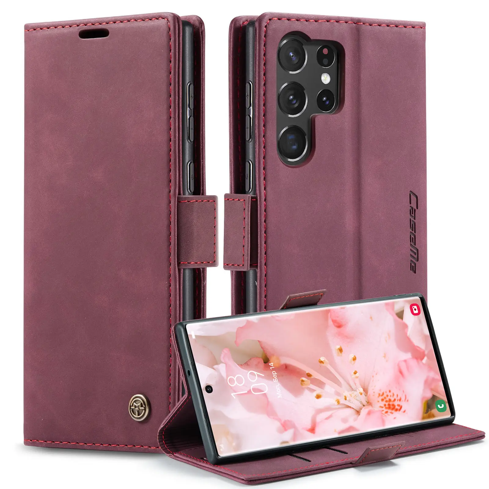 Brown Leather Flip Phone Case Drop Resistant
