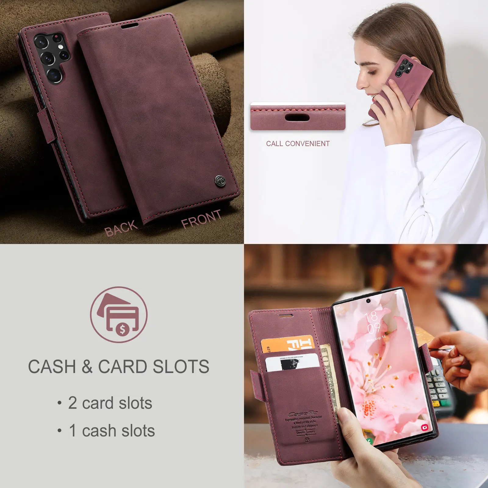Brown Leather Flip Phone Case Drop Resistant — feature 10
