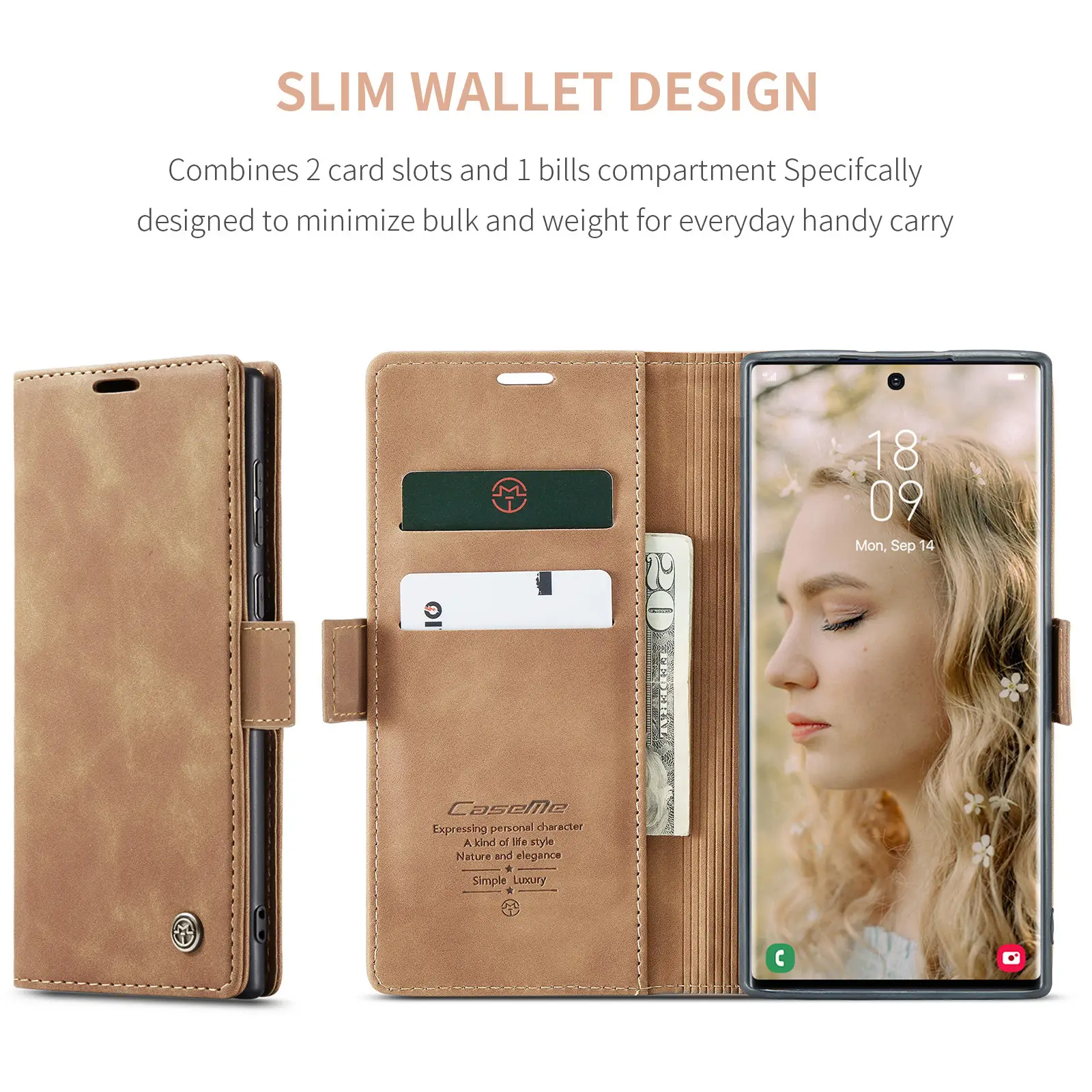 Brown Leather Flip Phone Case Drop Resistant — feature 11