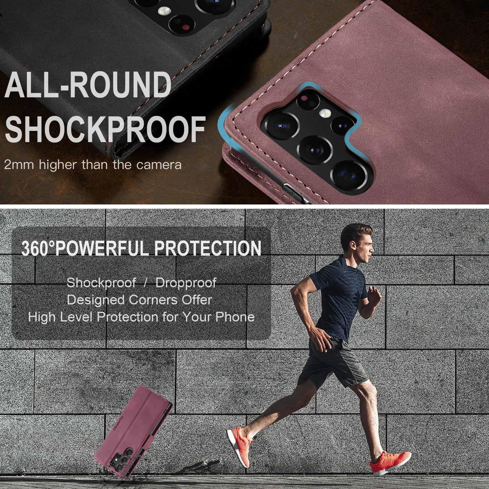 Brown Leather Flip Phone Case Drop Resistant — feature 13