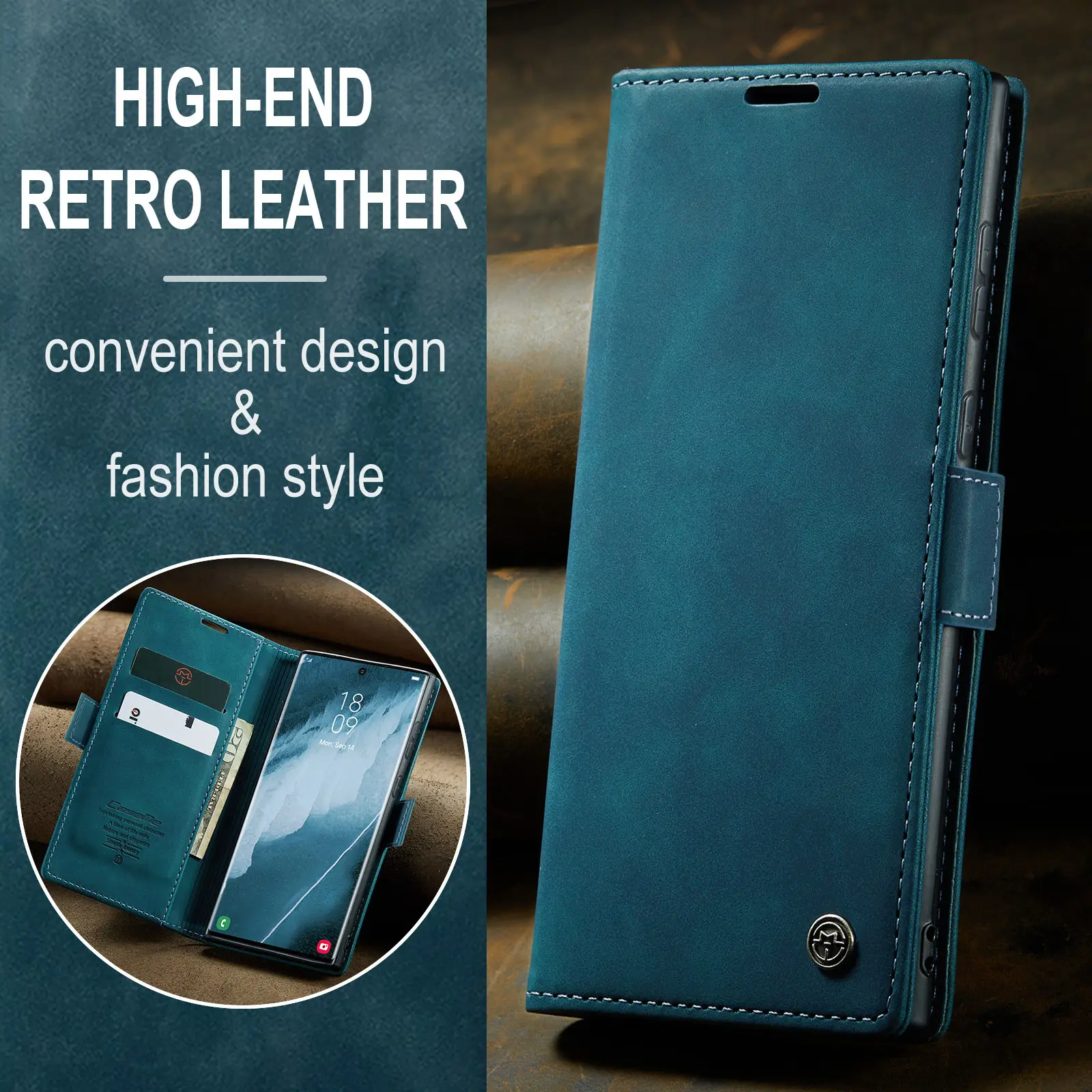 Brown Leather Flip Phone Case Drop Resistant — feature 15