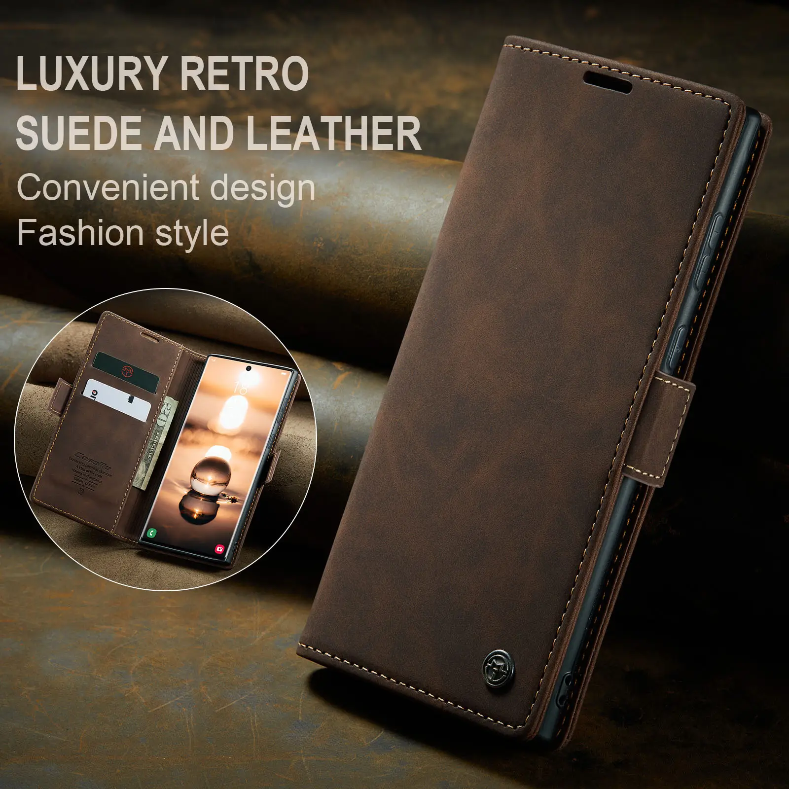 Brown Leather Flip Phone Case Drop Resistant — feature 16