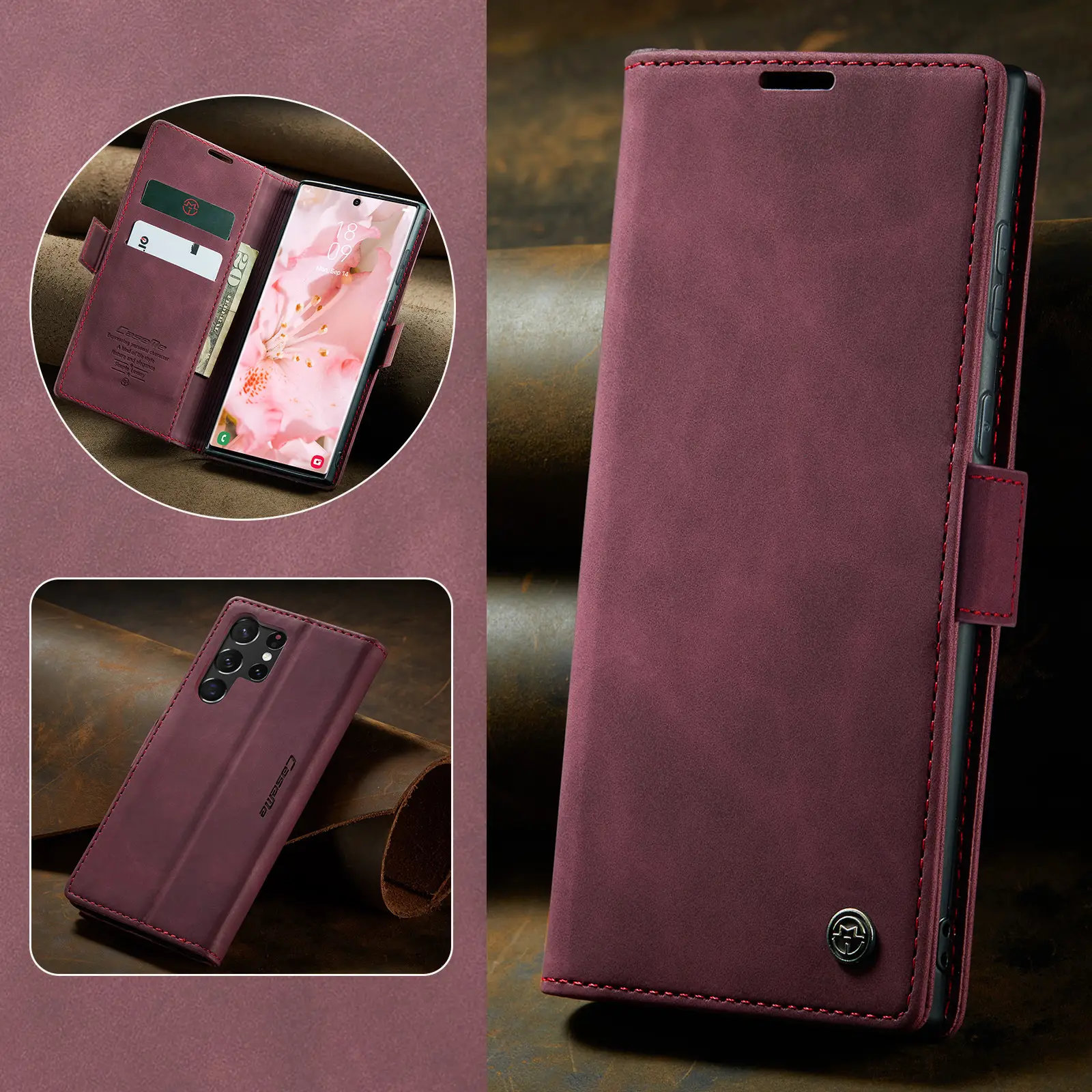 Brown Leather Flip Phone Case Drop Resistant — feature 19