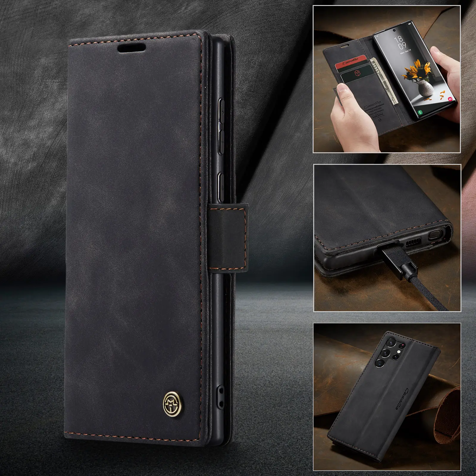 Brown Leather Flip Phone Case Drop Resistant — feature 20