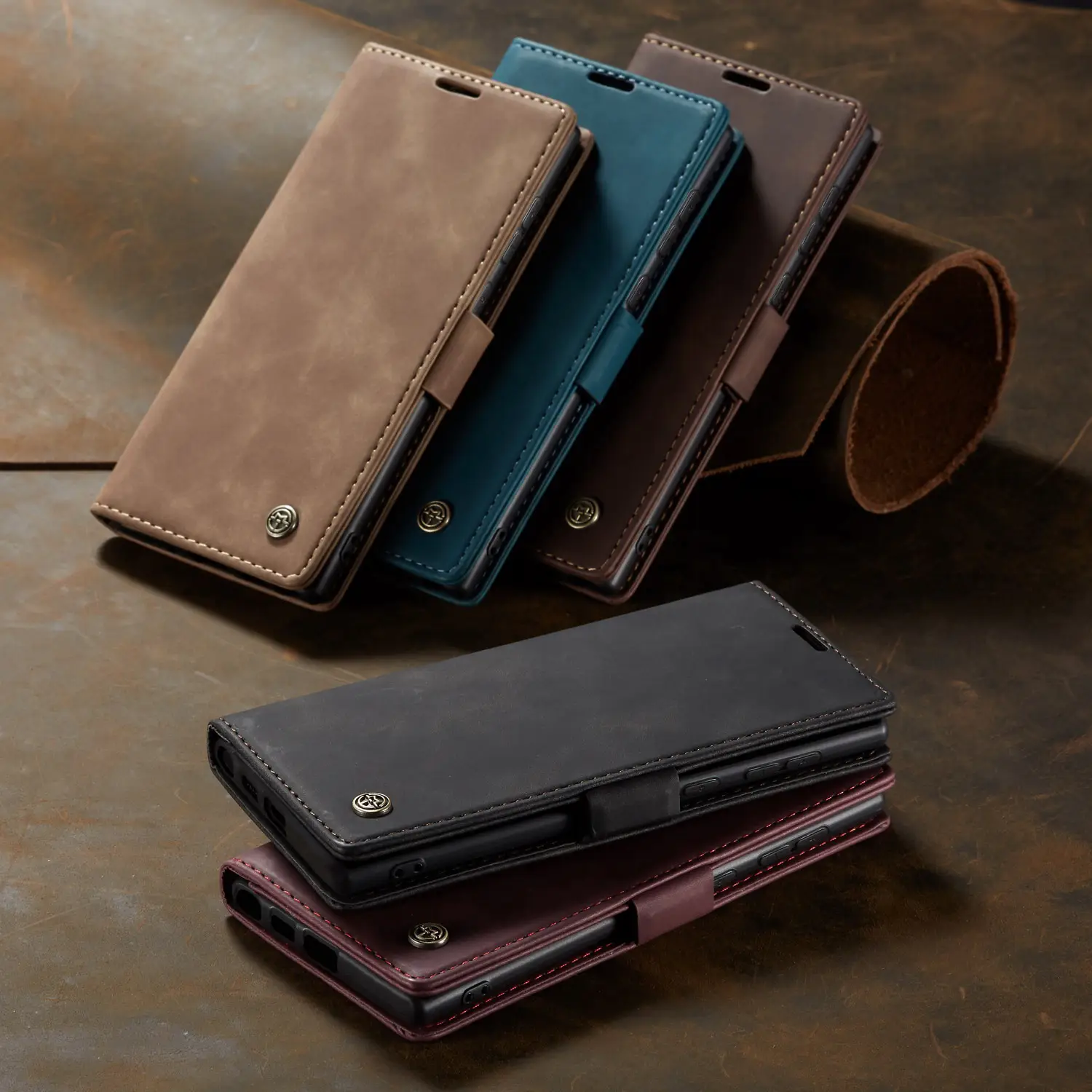 Brown Leather Flip Phone Case Drop Resistant — feature 22
