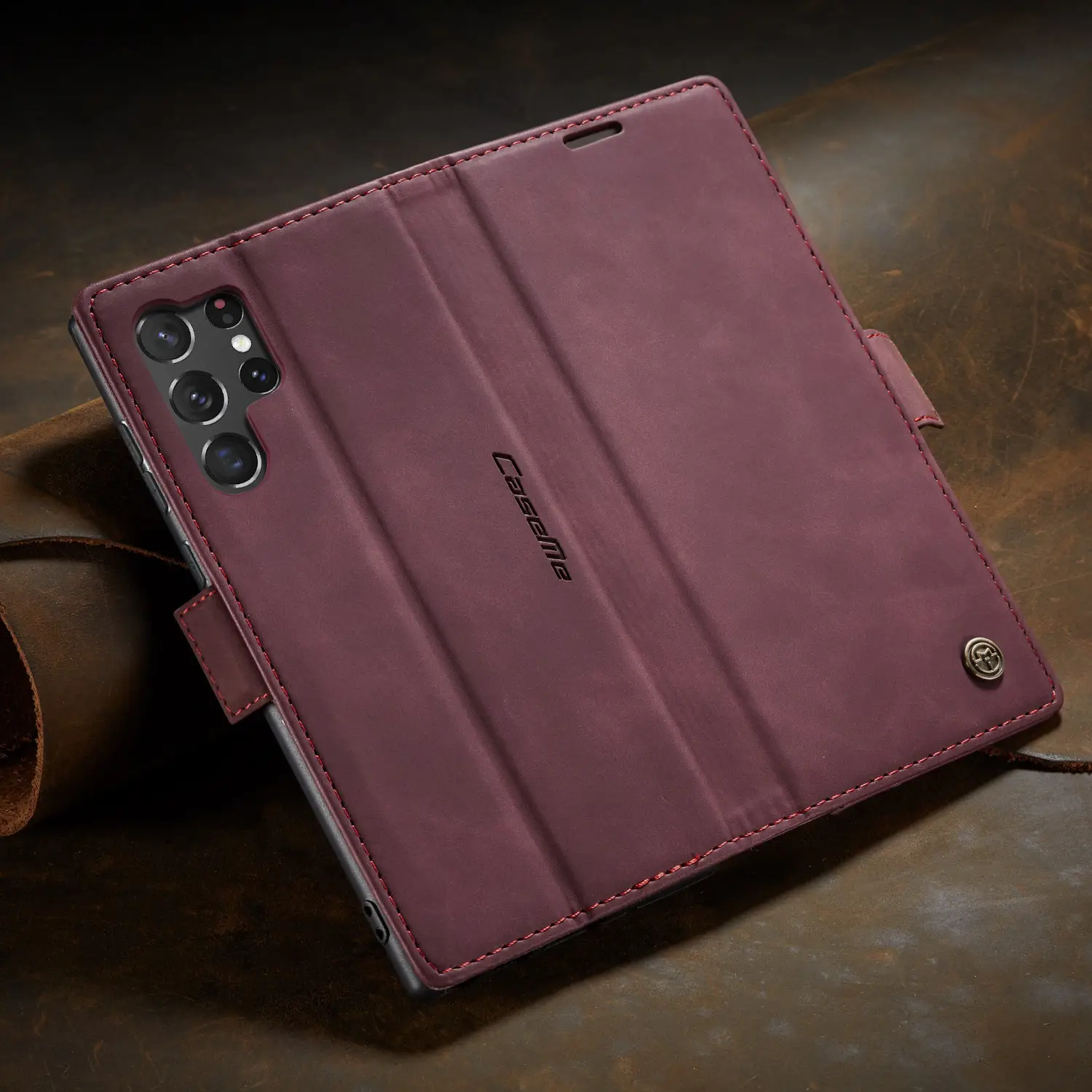 Brown Leather Flip Phone Case Drop Resistant — feature 26