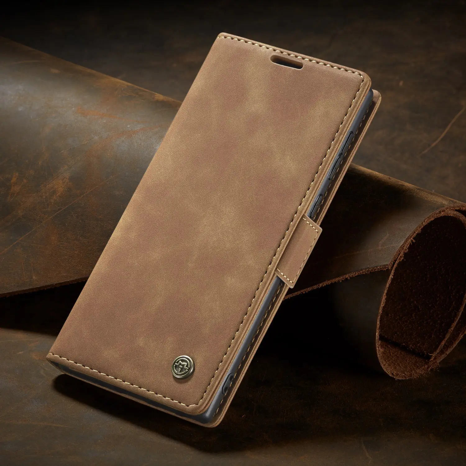 Brown Leather Flip Phone Case Drop Resistant — feature 28