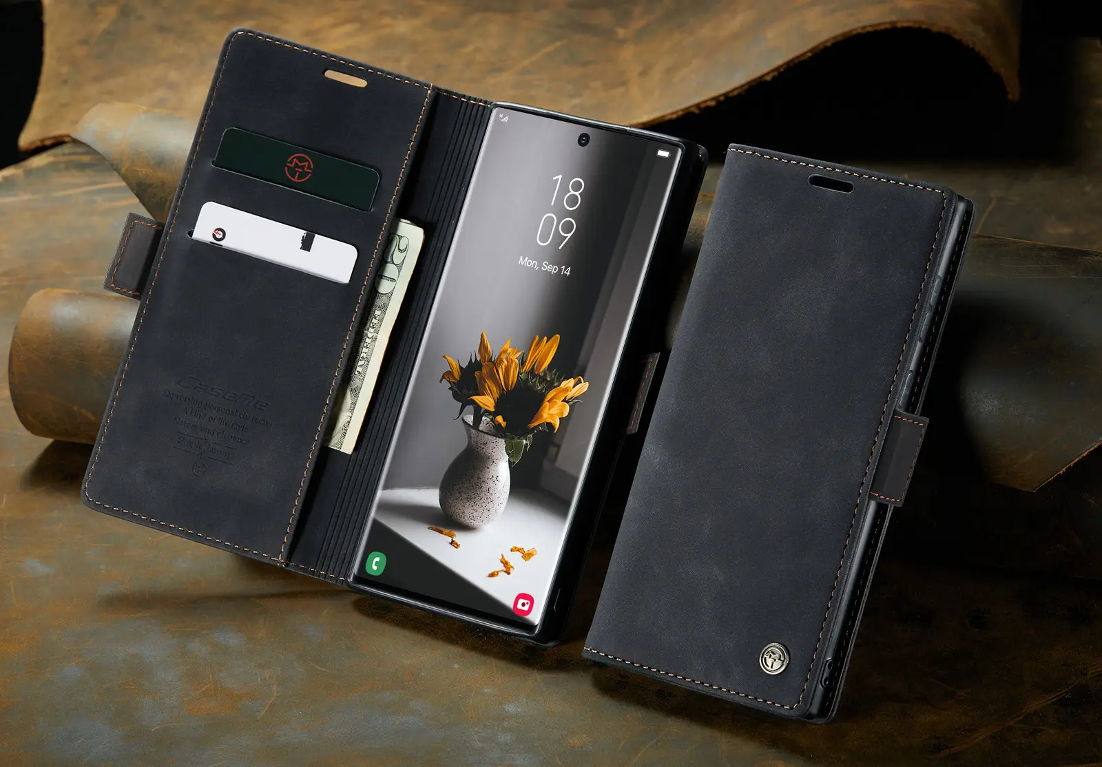 Brown Leather Flip Phone Case Drop Resistant — feature 29