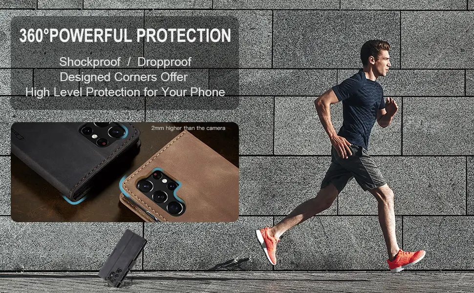 Brown Leather Flip Phone Case Drop Resistant — feature 3