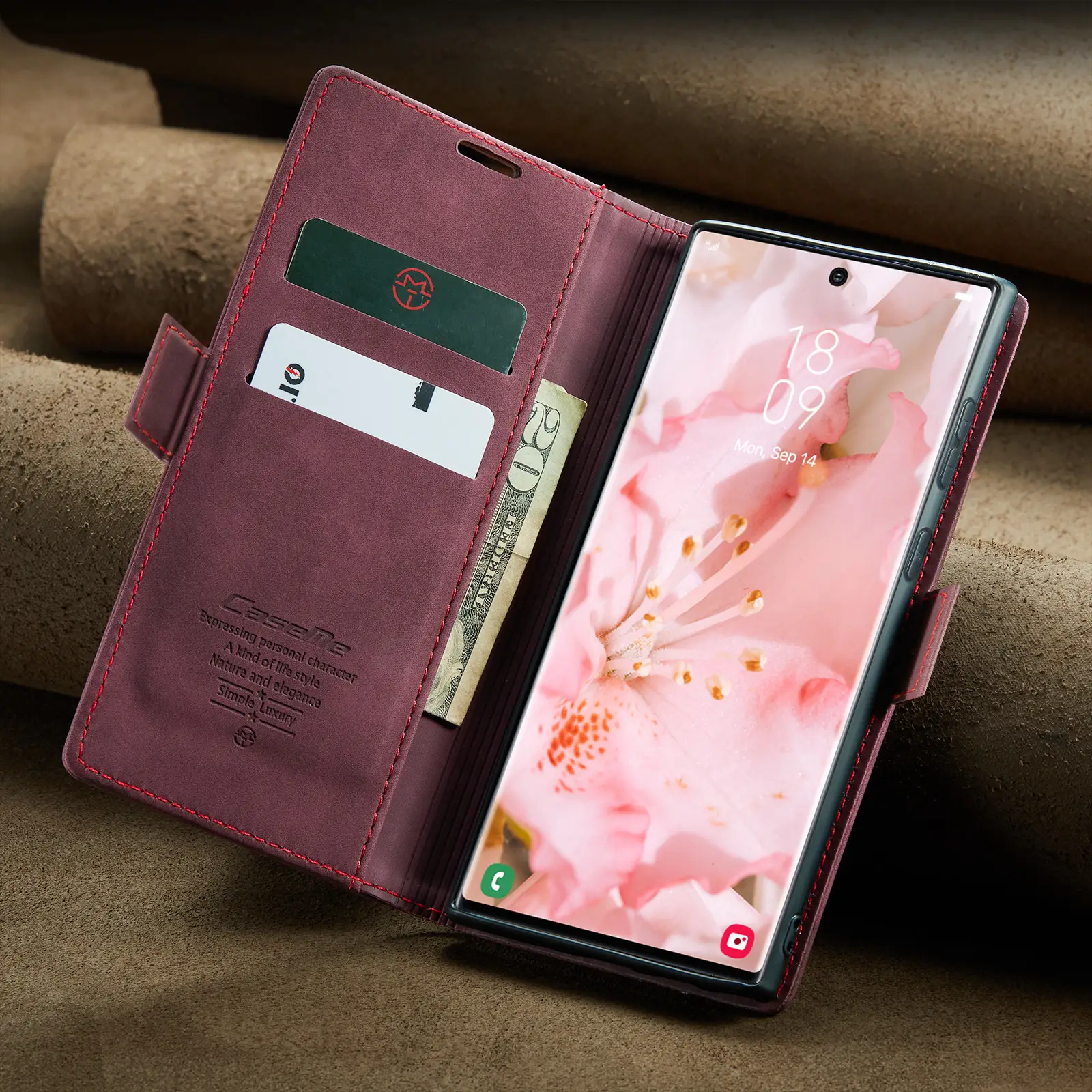Brown Leather Flip Phone Case Drop Resistant — feature 33