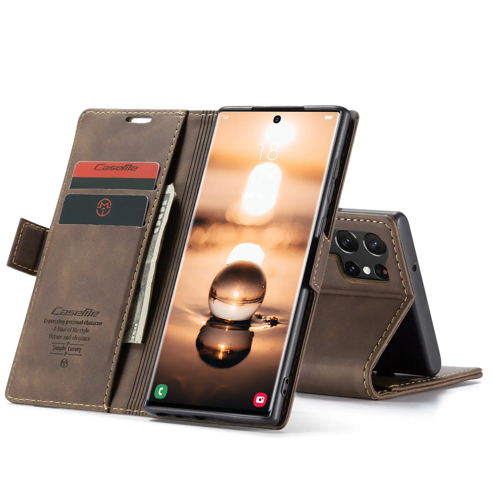 Brown Leather Flip Phone Case Drop Resistant — feature 34