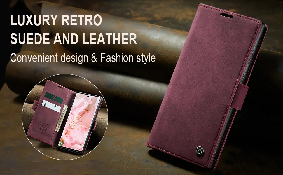 Brown Leather Flip Phone Case Drop Resistant — feature 6
