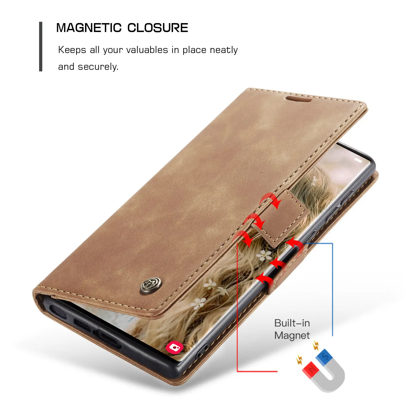 Brown Leather Flip Phone Case Drop Resistant — feature 8