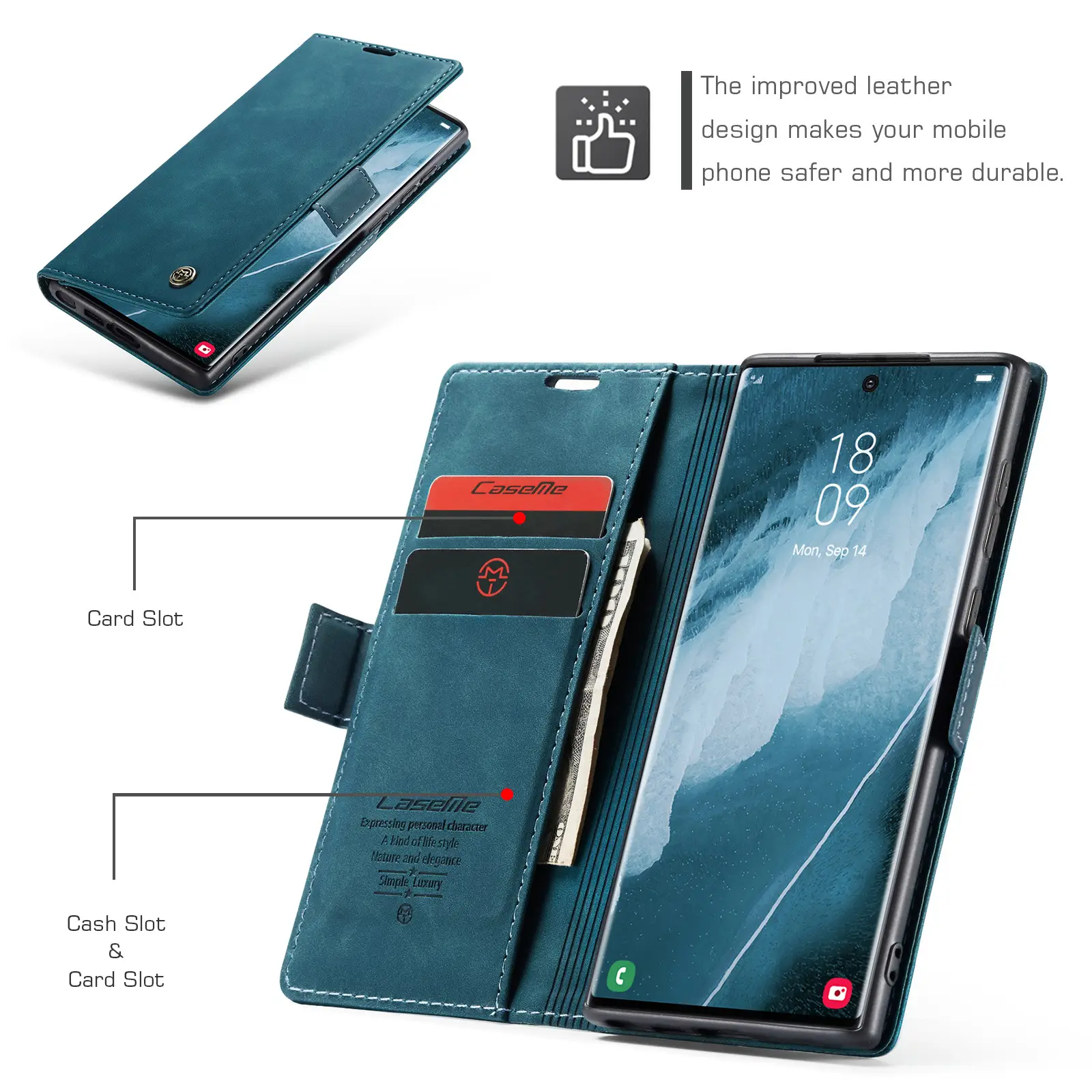 Brown Leather Flip Phone Case Drop Resistant — feature 9