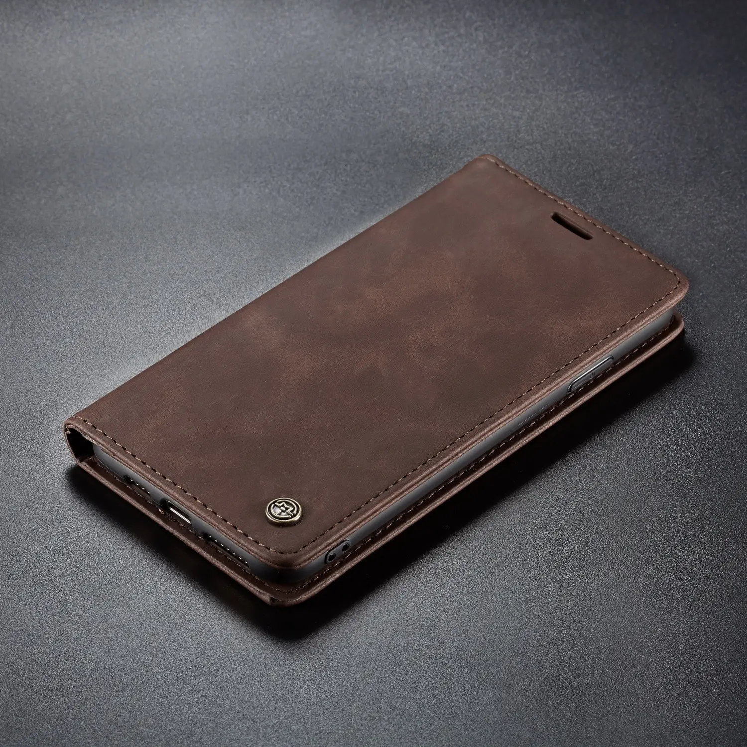 Brown Leather Flip Phone Case Drop Resistant