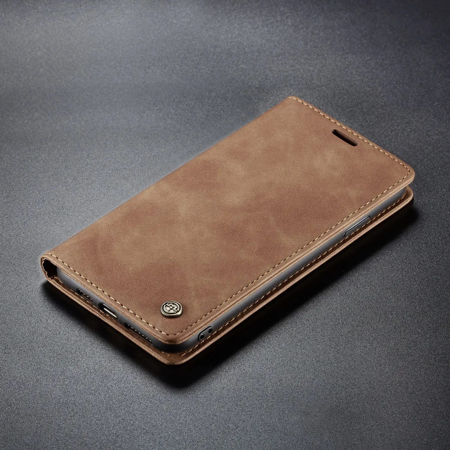 Brown Leather Flip Phone Case Drop Resistant