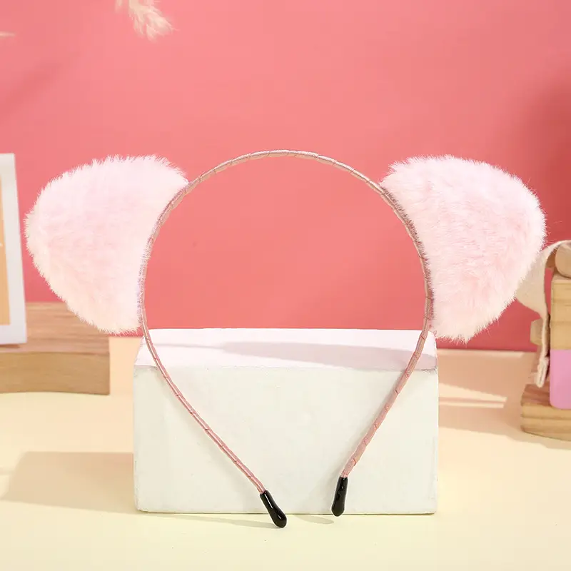 Cute Cat Ear Hairband with Plush Bear Ears White Base
