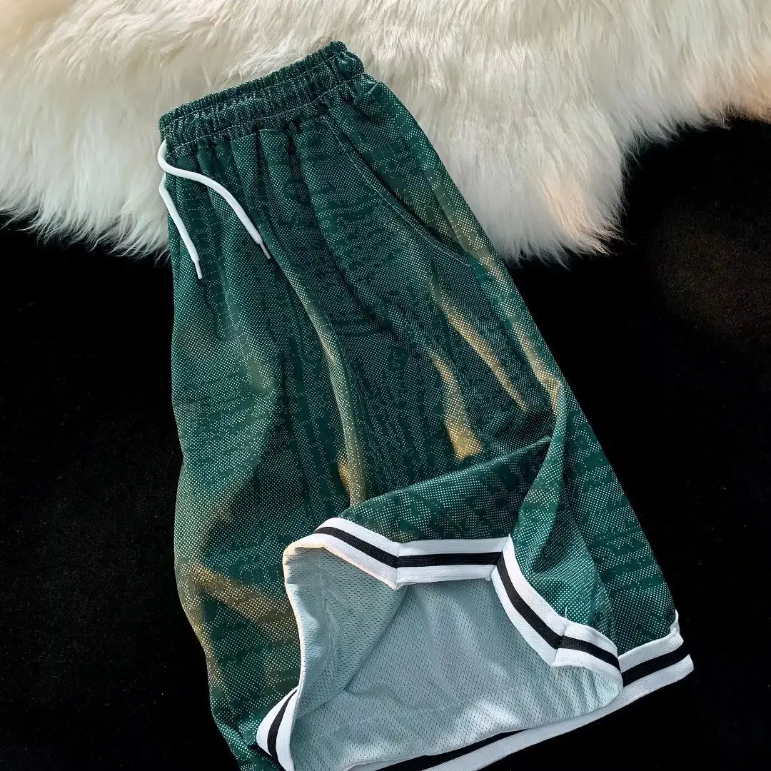 Men's Green Tie-Dye Ice Silk Shorts Summer Wear - Image 7